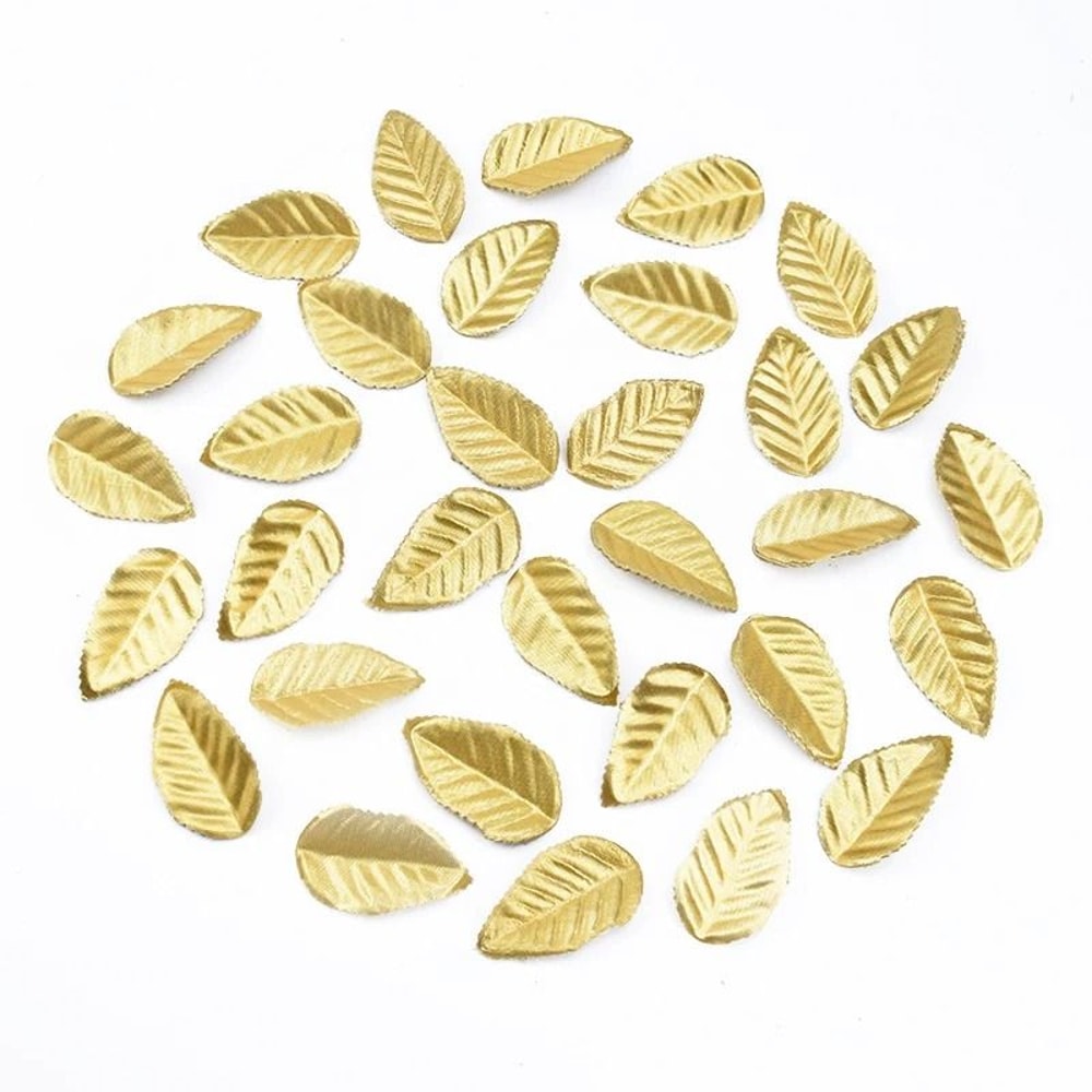100PCS Golden Artificial Silk Leaves For Wedding Holiday Decor 4