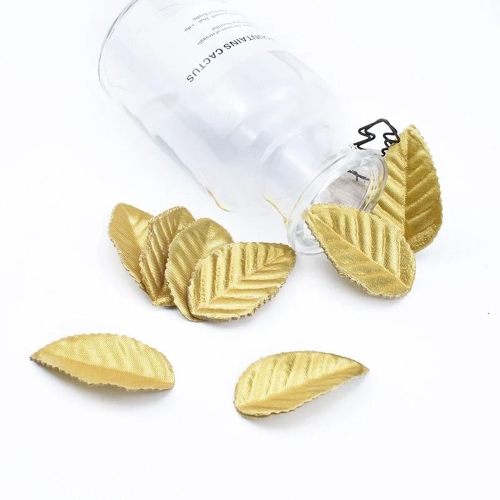 100PCS Golden Artificial Silk Leaves For Wedding Holiday Decor 6
