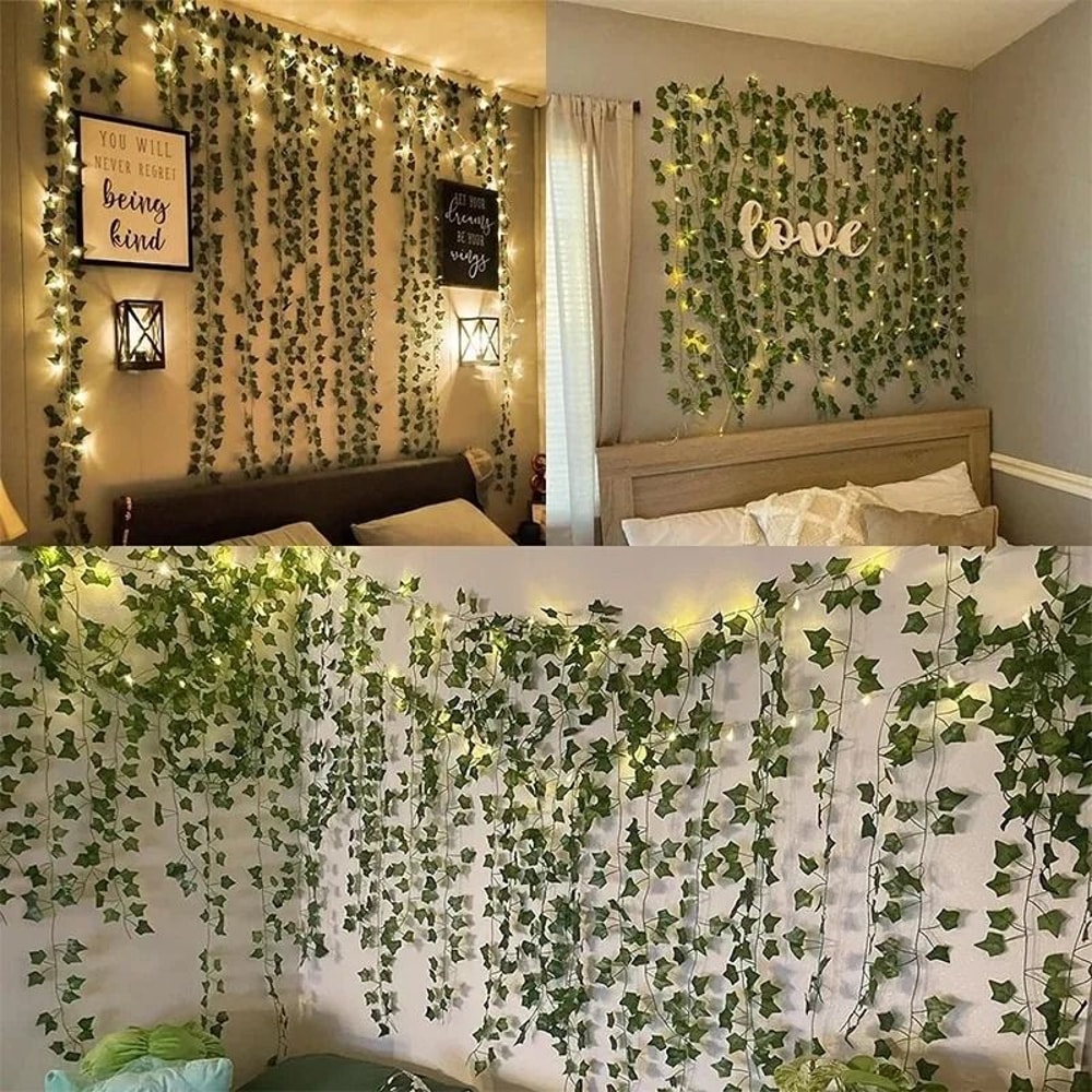 LED Green Ivy Vine Garland Lights For Bedroom Wedding Decor 3