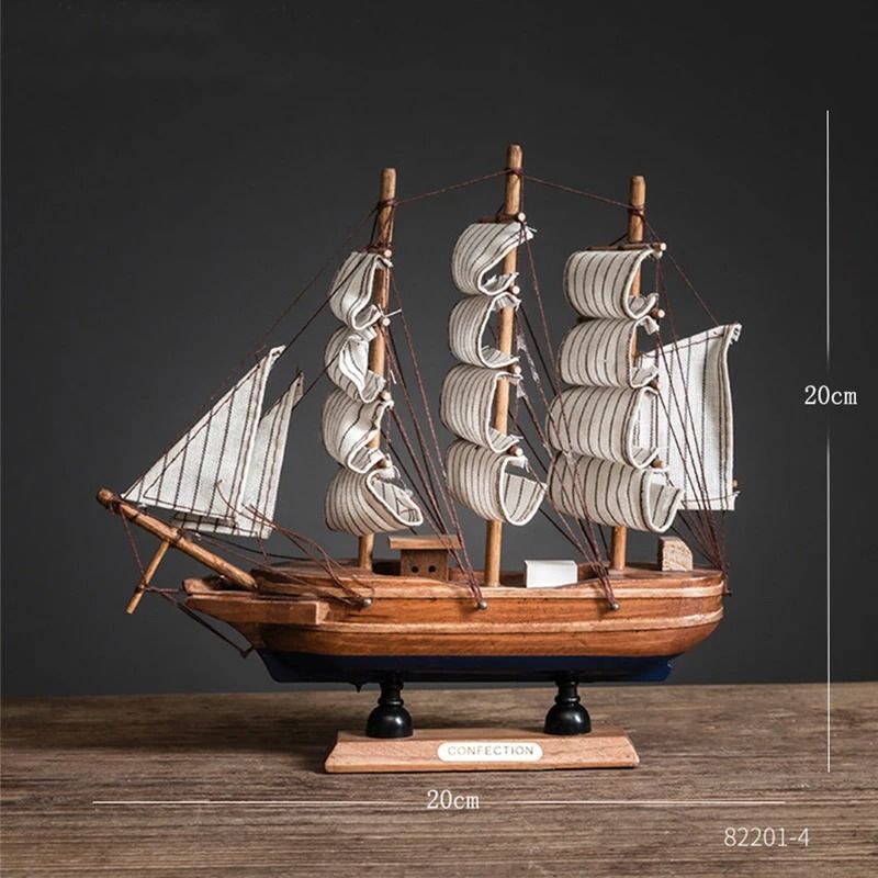 Mediterranean Wooden Sailboat Model Nautical Home Decor For Living Room Office 8