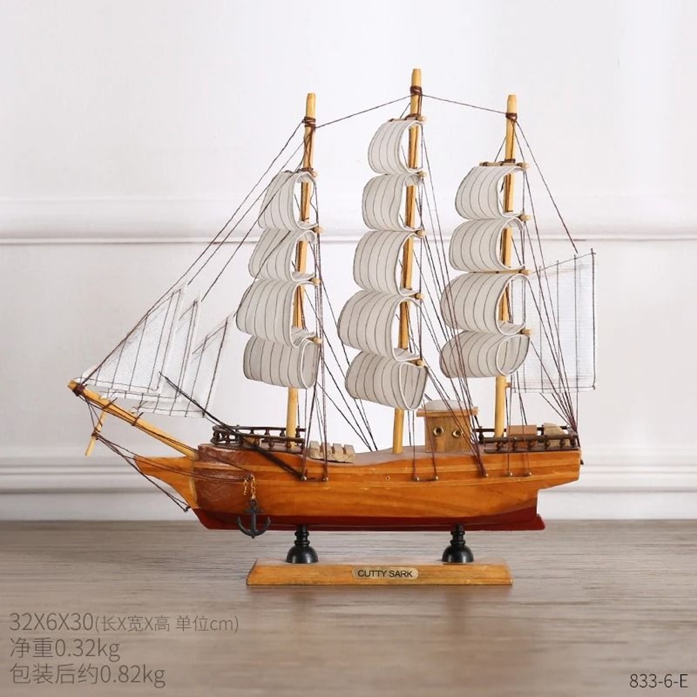 Mediterranean Wooden Sailboat Model Nautical Home Decor For Living Room Office 15