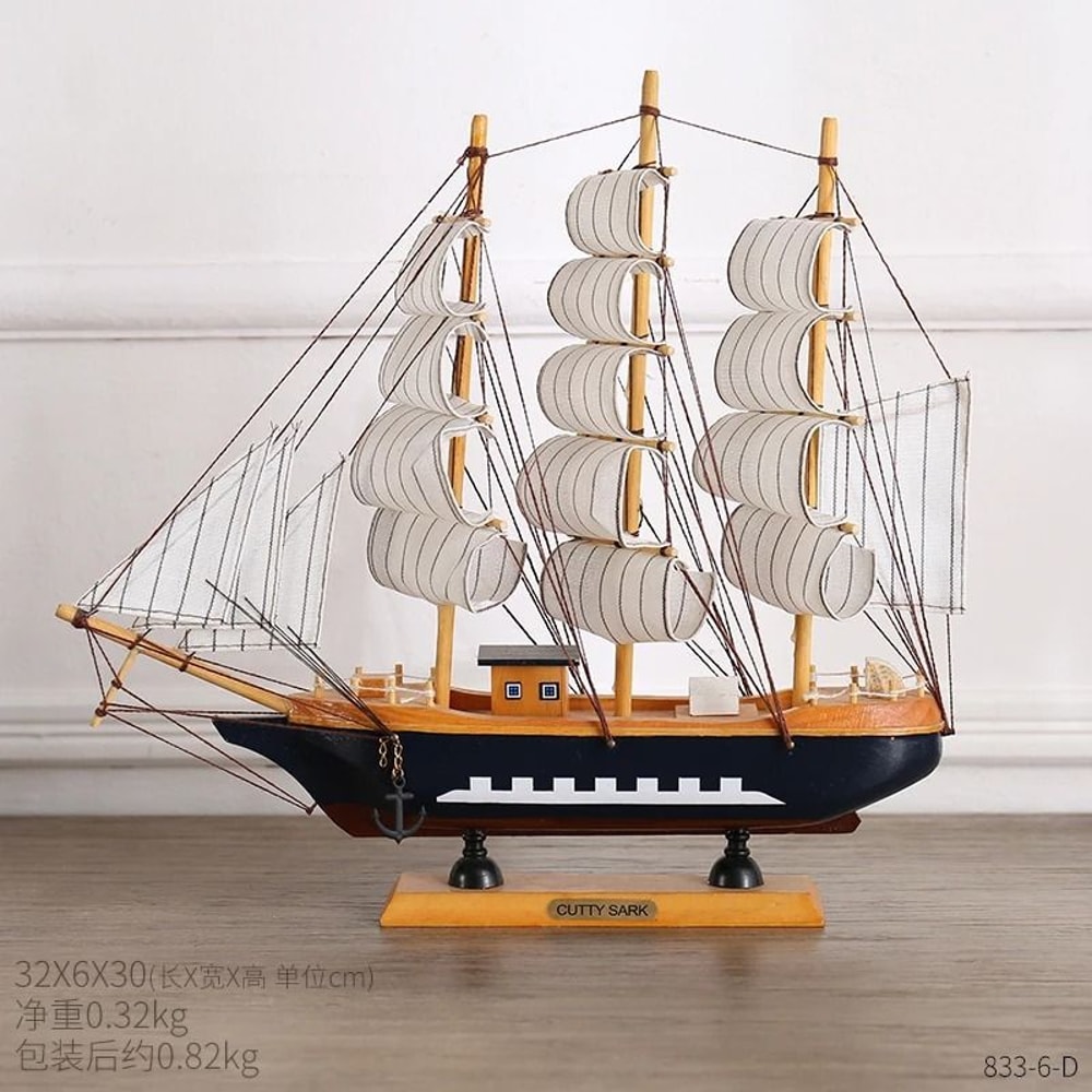Mediterranean Wooden Sailboat Model Nautical Home Decor For Living Room Office 16