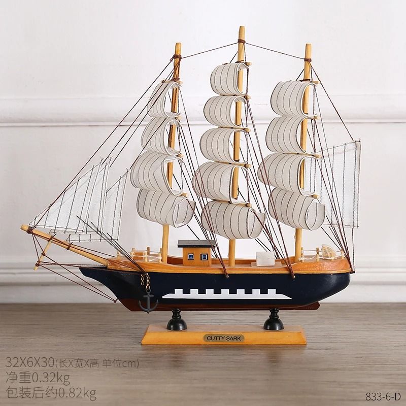 Mediterranean Wooden Sailboat Model Nautical Home Decor For Living Room Office 16