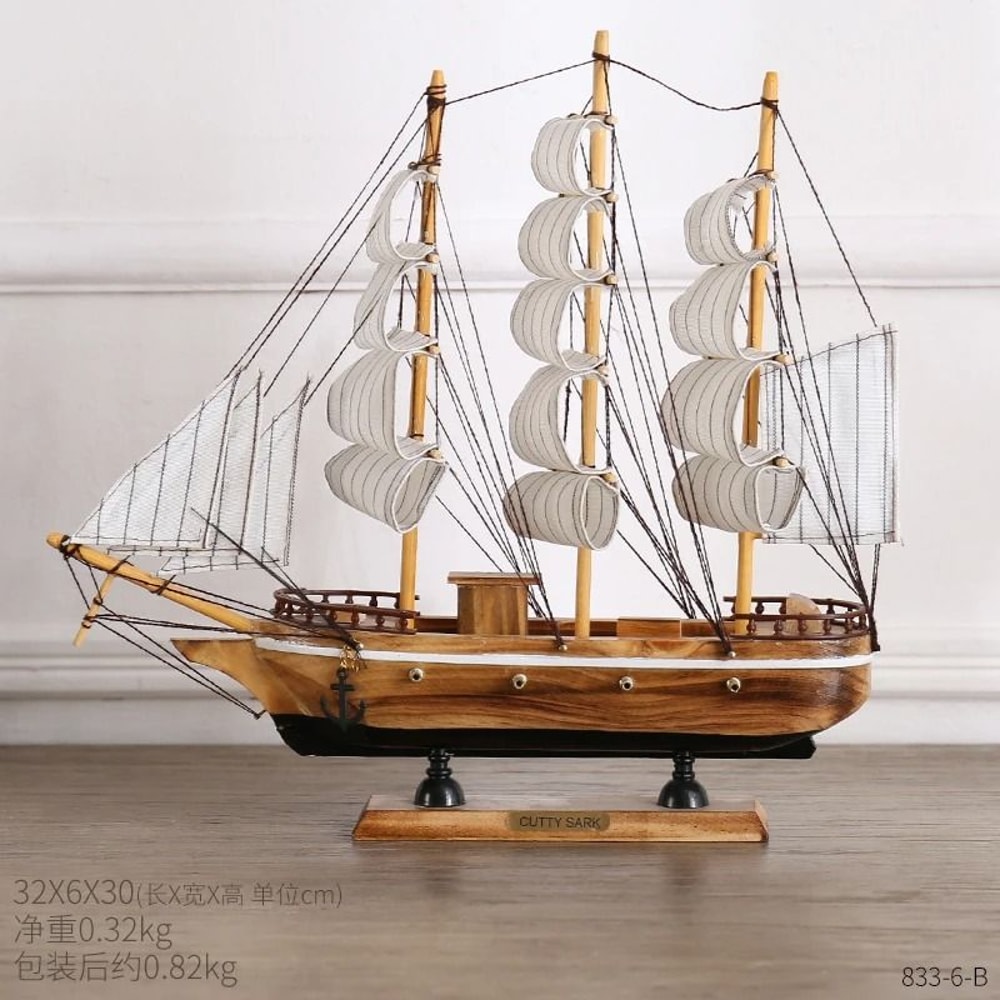 Mediterranean Wooden Sailboat Model Nautical Home Decor For Living Room Office 17