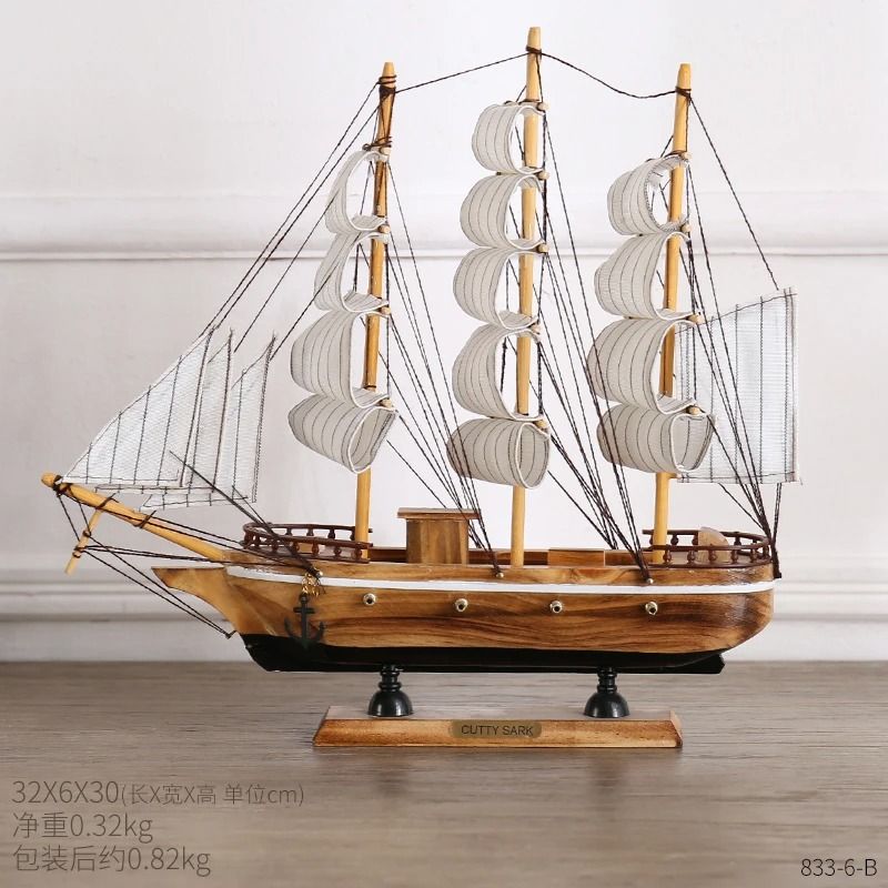 Mediterranean Wooden Sailboat Model Nautical Home Decor For Living Room Office 17