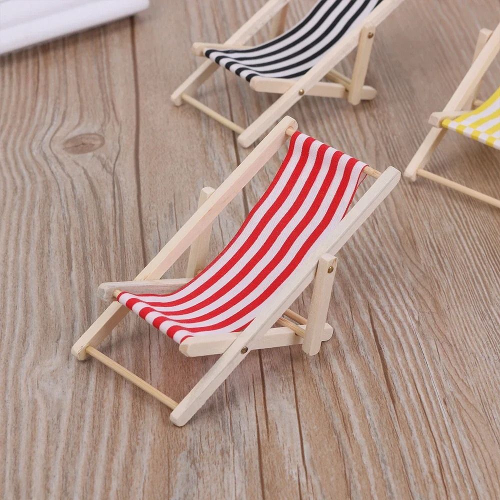 Mini Wooden Folding Beach Chair Set For 1to12 Dollhouse Miniature Beach Scenes 1