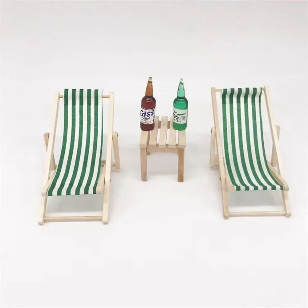 Mini Wooden Folding Beach Chair Set For 1to12 Dollhouse Miniature Beach Scenes 3