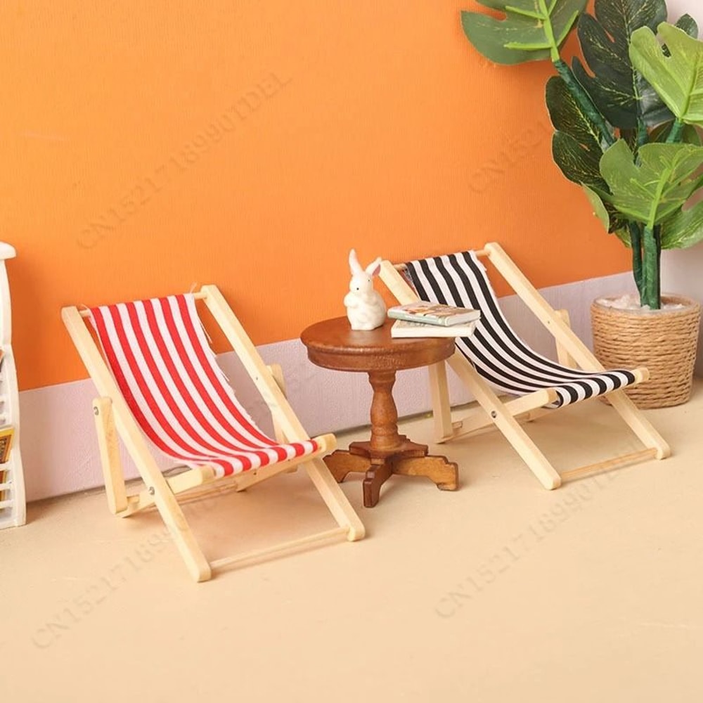 Mini Wooden Beach Chair Dollhouse Furniture For 1to12 Miniature Scenes 0
