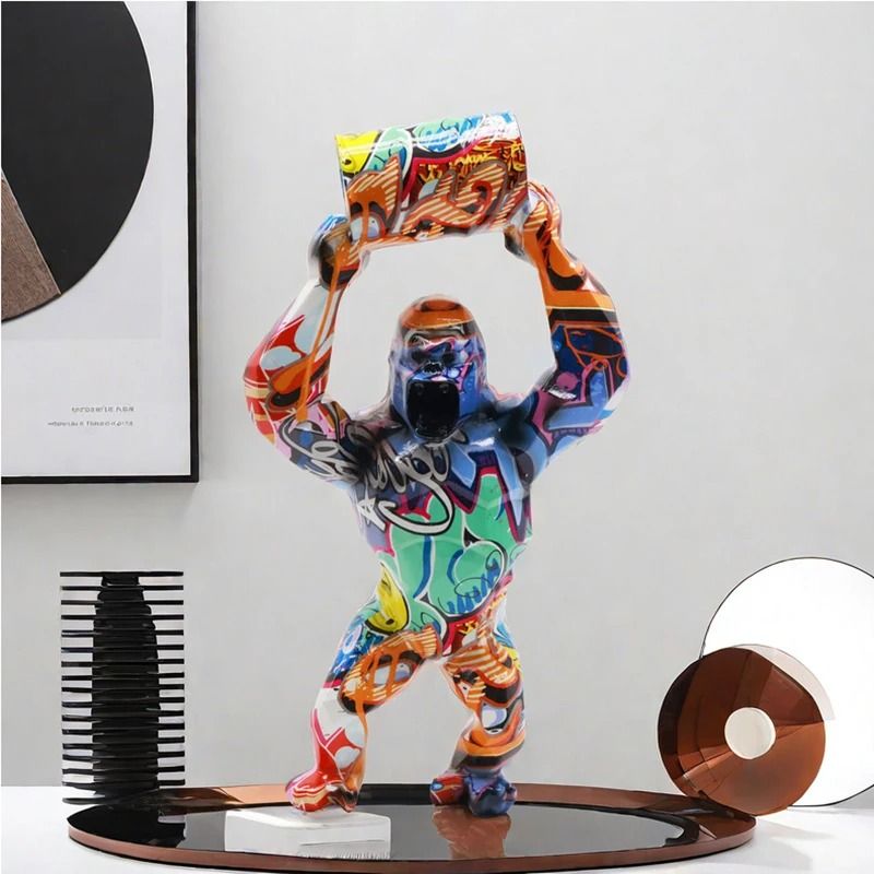 Creative Resin Gorilla Bucket Statue Modern Living Room Shelf Decor 0