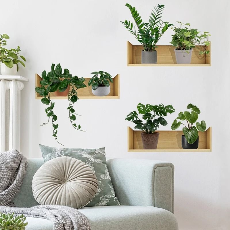3PCS Green Plant Wall Stickers Removable Potted Wall Decals For Living Room Bedroom 0