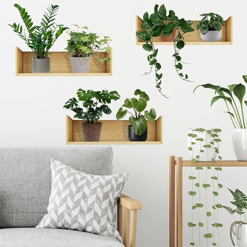 3PCS Green Plant Wall Stickers Removable Potted Wall Decals For Living Room Bedroom 2