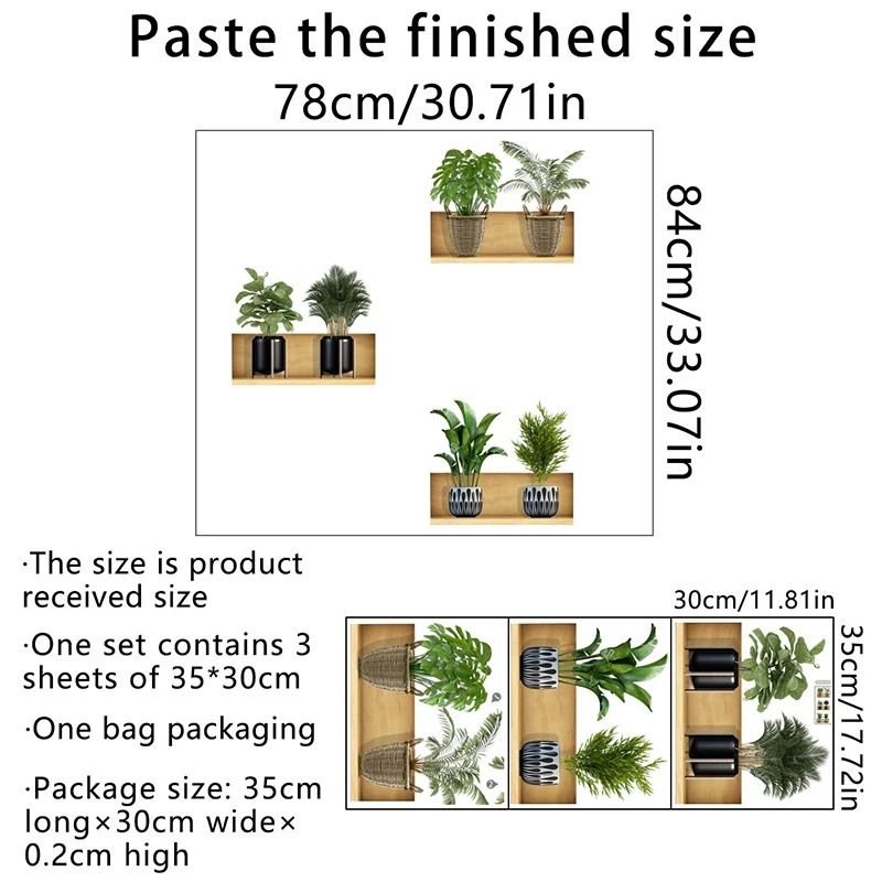 3PCS Green Plant Wall Stickers Removable Potted Wall Decals For Living Room Bedroom 5