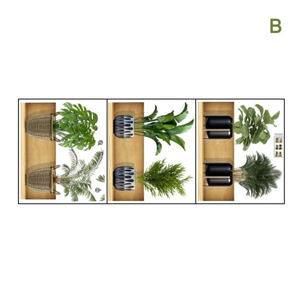 3PCS Green Plant Wall Stickers Removable Potted Wall Decals For Living Room Bedroom 6