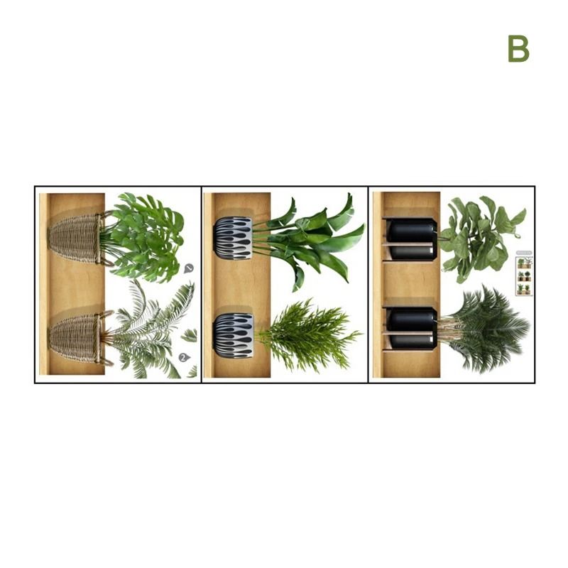 3PCS Green Plant Wall Stickers Removable Potted Wall Decals For Living Room Bedroom 6