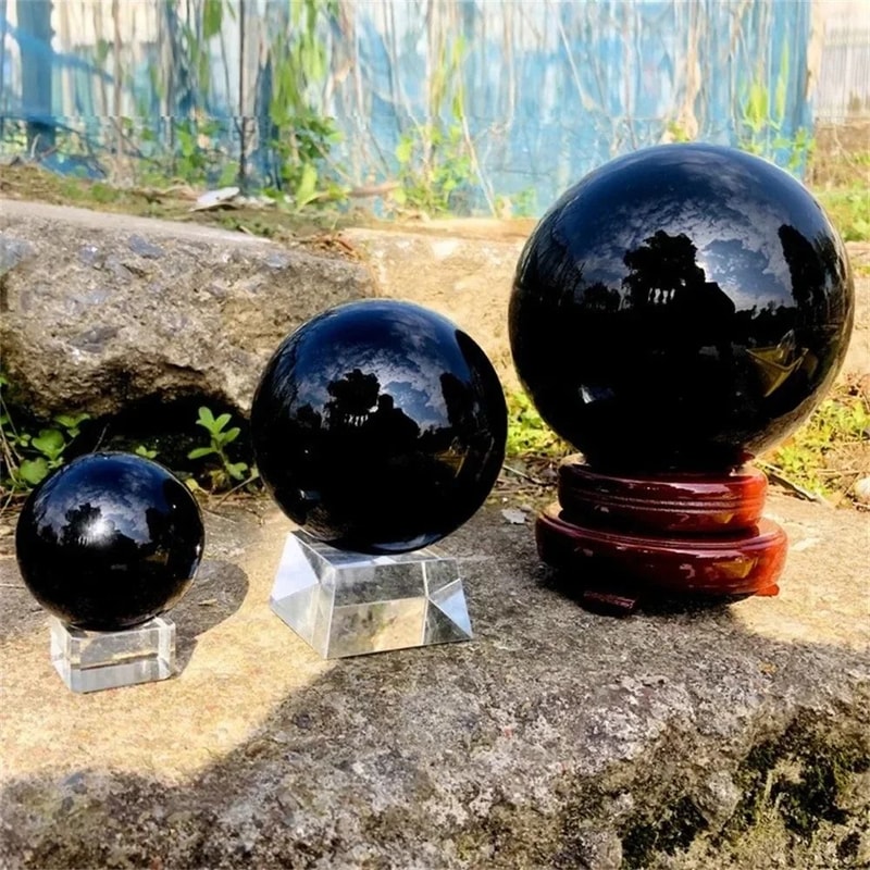 Natural Black Tourmaline Quartz Crystal Sphere For Chakra Healing Spiritual Home Decor 1
