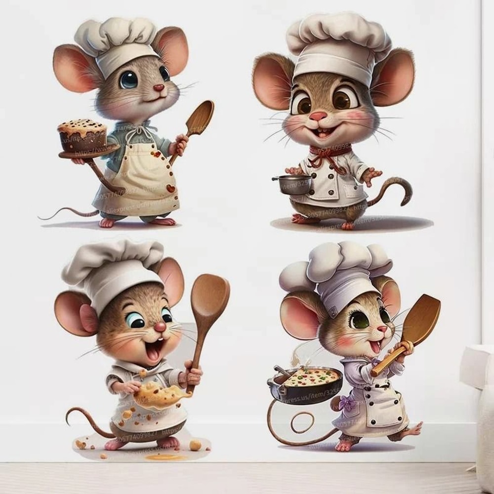 Cute Chef Mouse Wall Sticker Cartoon Kitchen Room Decor Decal 0