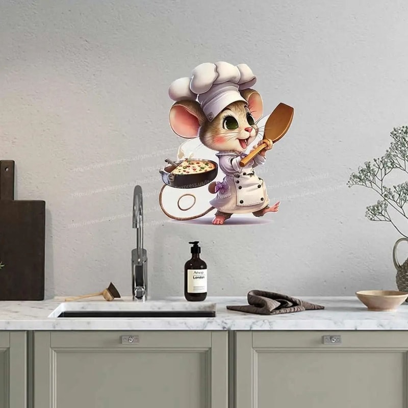 Cute Chef Mouse Wall Sticker Cartoon Kitchen Room Decor Decal 1