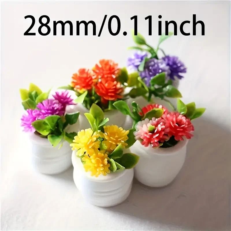 Mini Artificial Flower Pot Set For Dollhouses Cars Cute Room Decor 6
