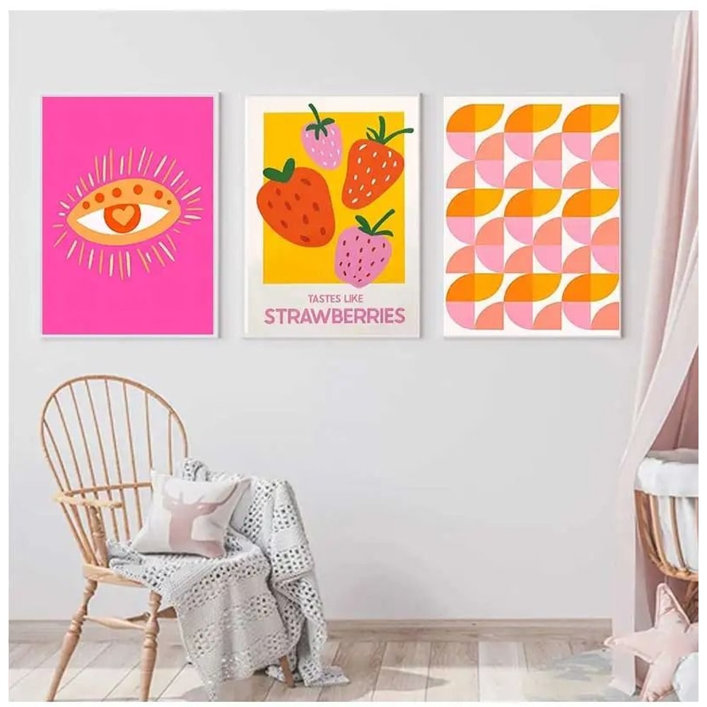 Retro Strawberry Lemon Cocktail Canvas Wall Art Print For Kitchen Bar Decor 1