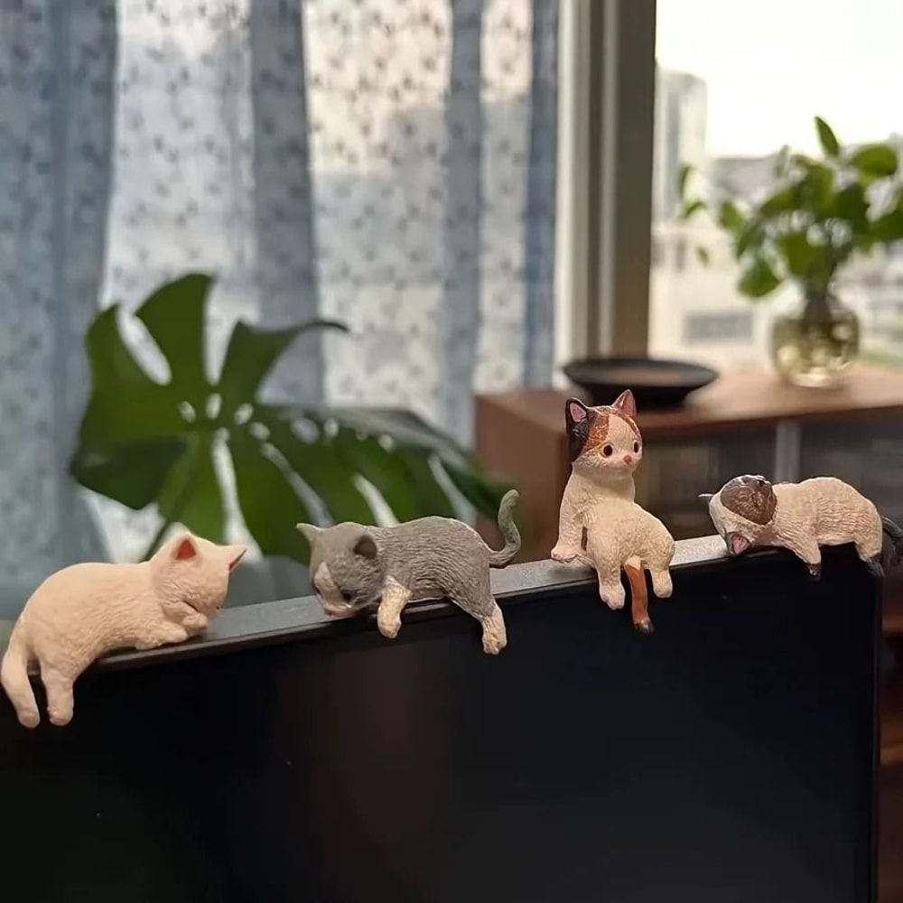 Kawaii Cat Monitor Edge Figurine Set For Cute Office Desk Decor 4