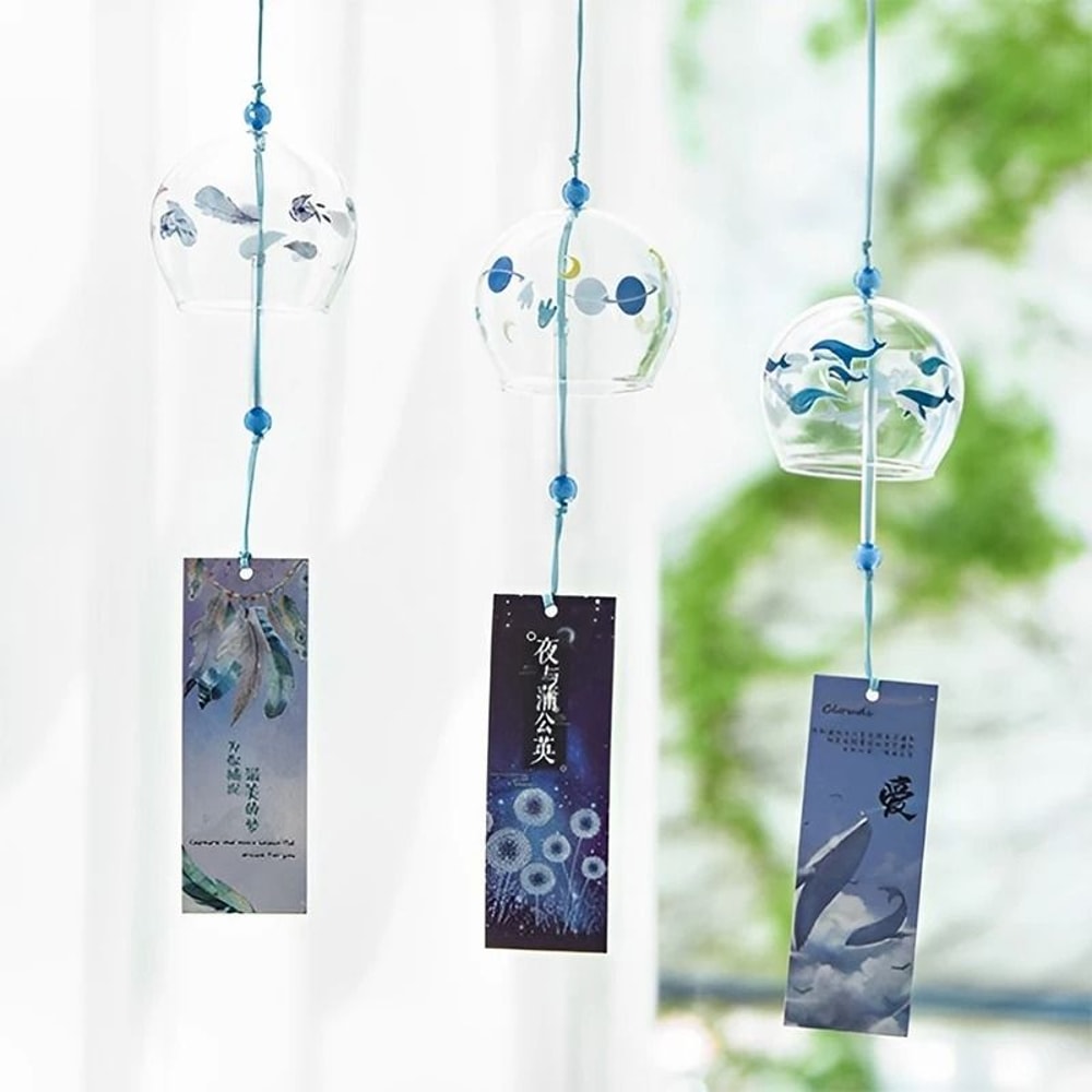 Handmade Japanese Sakura Glass Wind Bell Furin For Home Spa Zen Decor 4