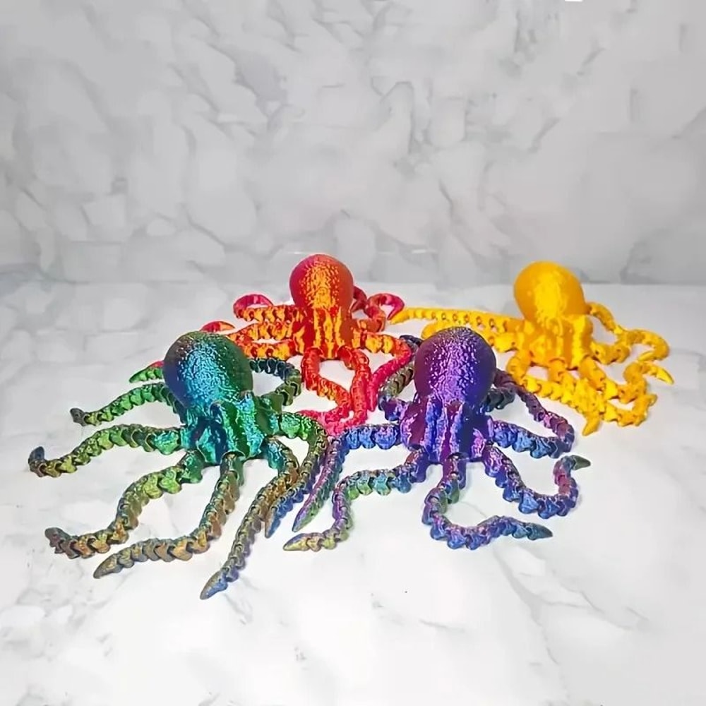 Flexible 3D Printed Octopus Desk Toy Figurine For Home Office Decor 3