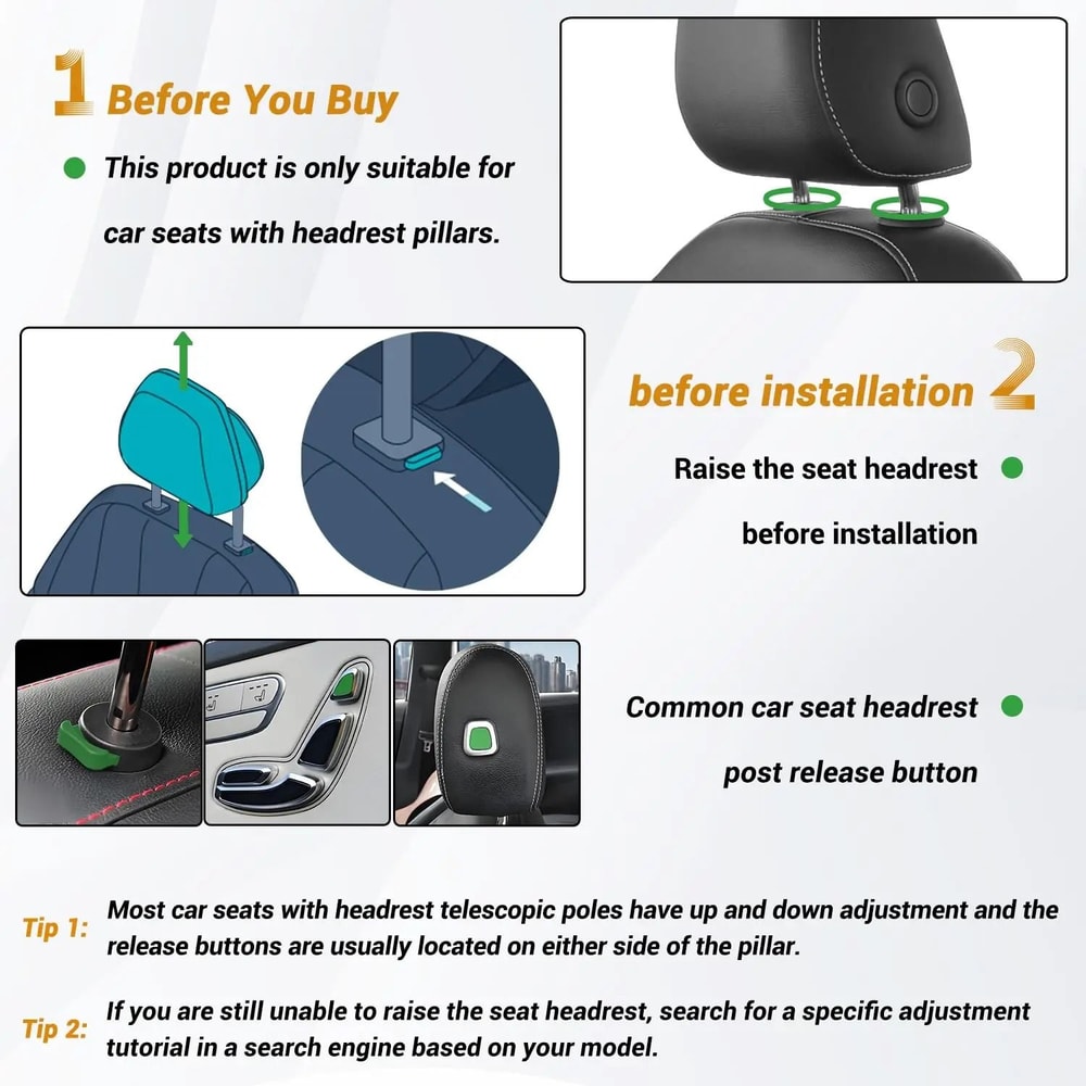 Adjustable Memory Foam Car Headrest Pillow For Travel Neck Support 5