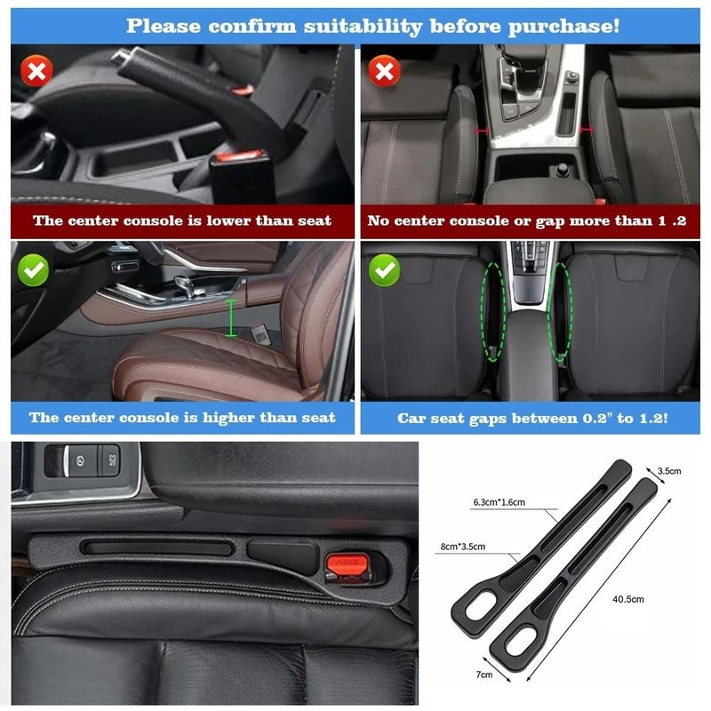 Universal Car Seat Gap Filler Strips LeakProof Interior Organizer Set 6