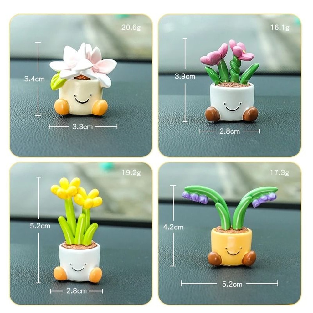 Kawaii Flower Pot Elf Resin Car Dashboard Ornament 4