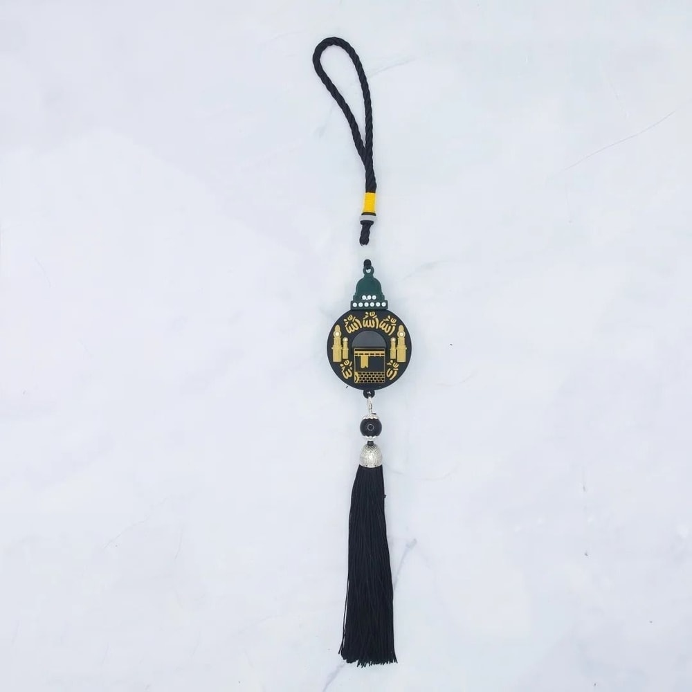 Islamic Resin Look Rearview Mirror Hanging Ornament With Tassel 3