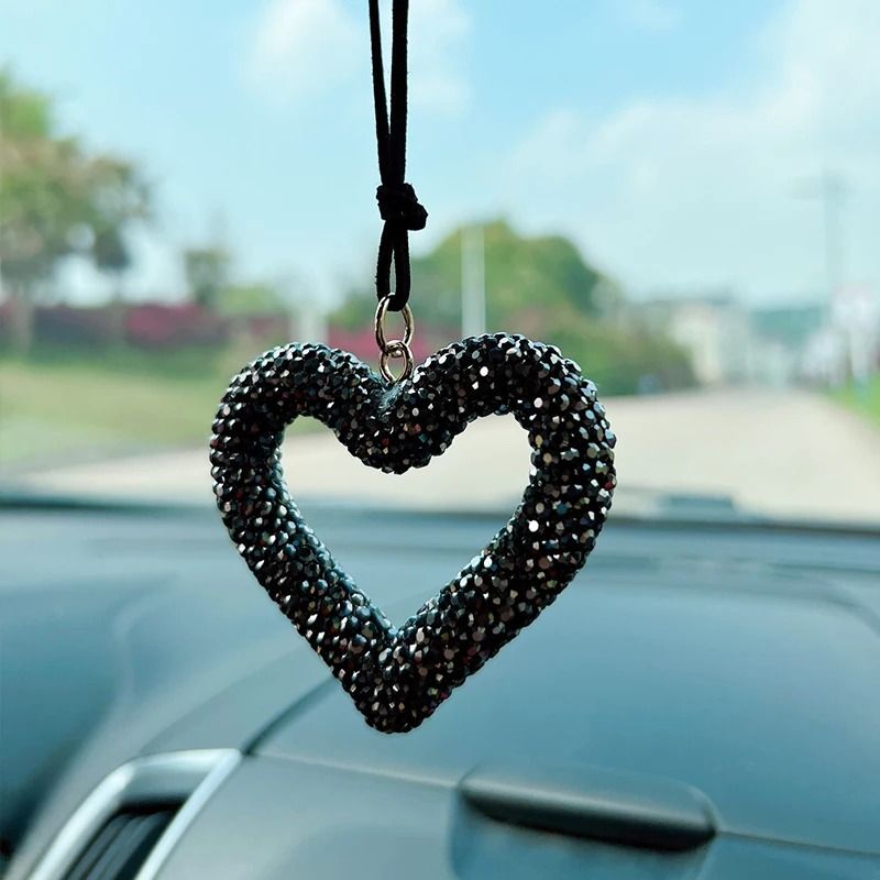 Diamond Heart Car Pendant Sparkling Rear View Mirror Hanging Ornament 1