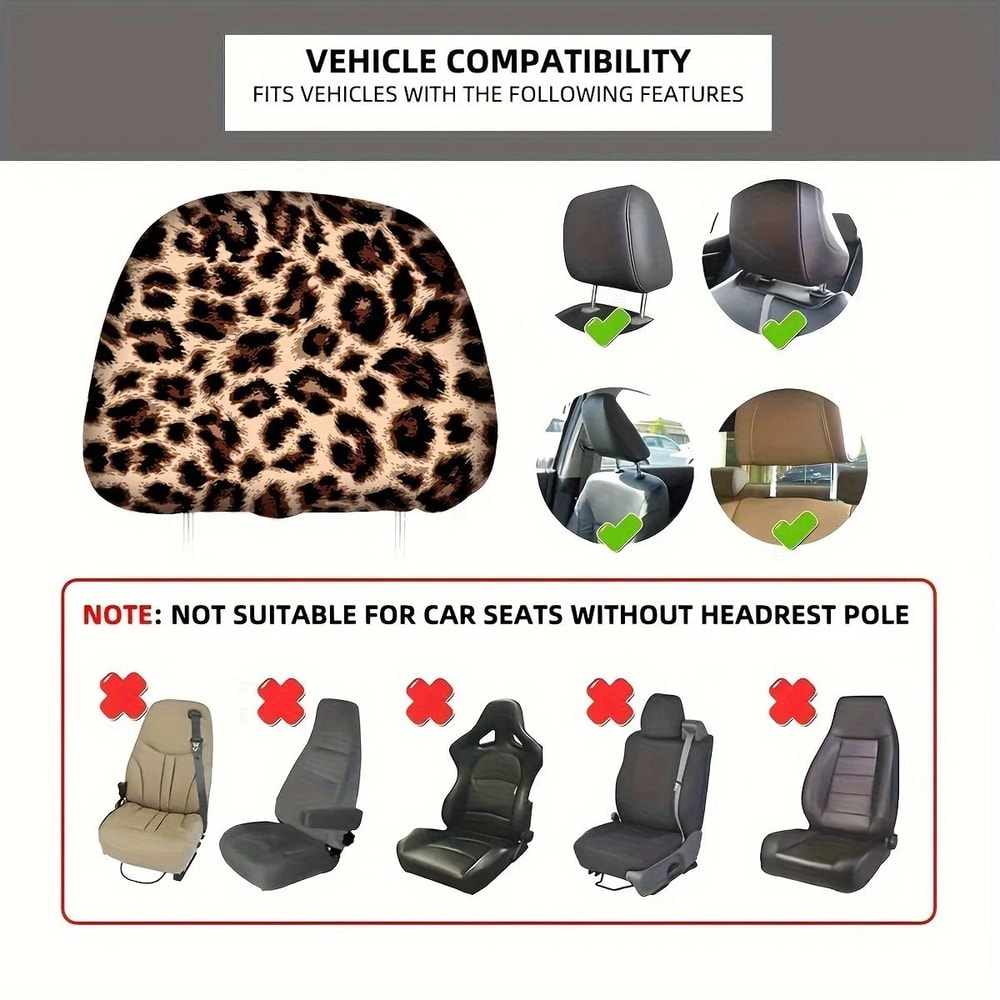 Leopard Print General Motors Headrest Covers Stylish 2PCS Car Seat Protectors 3