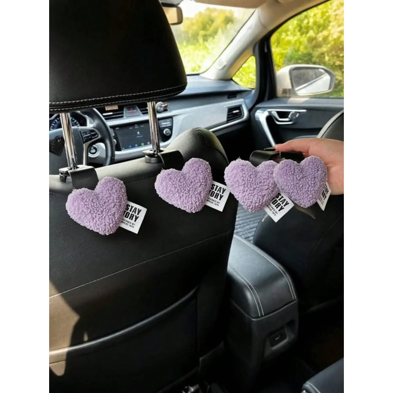 Plush Heart Car Seat Hooks Cute Backseat Bag Clothes Hangers 13