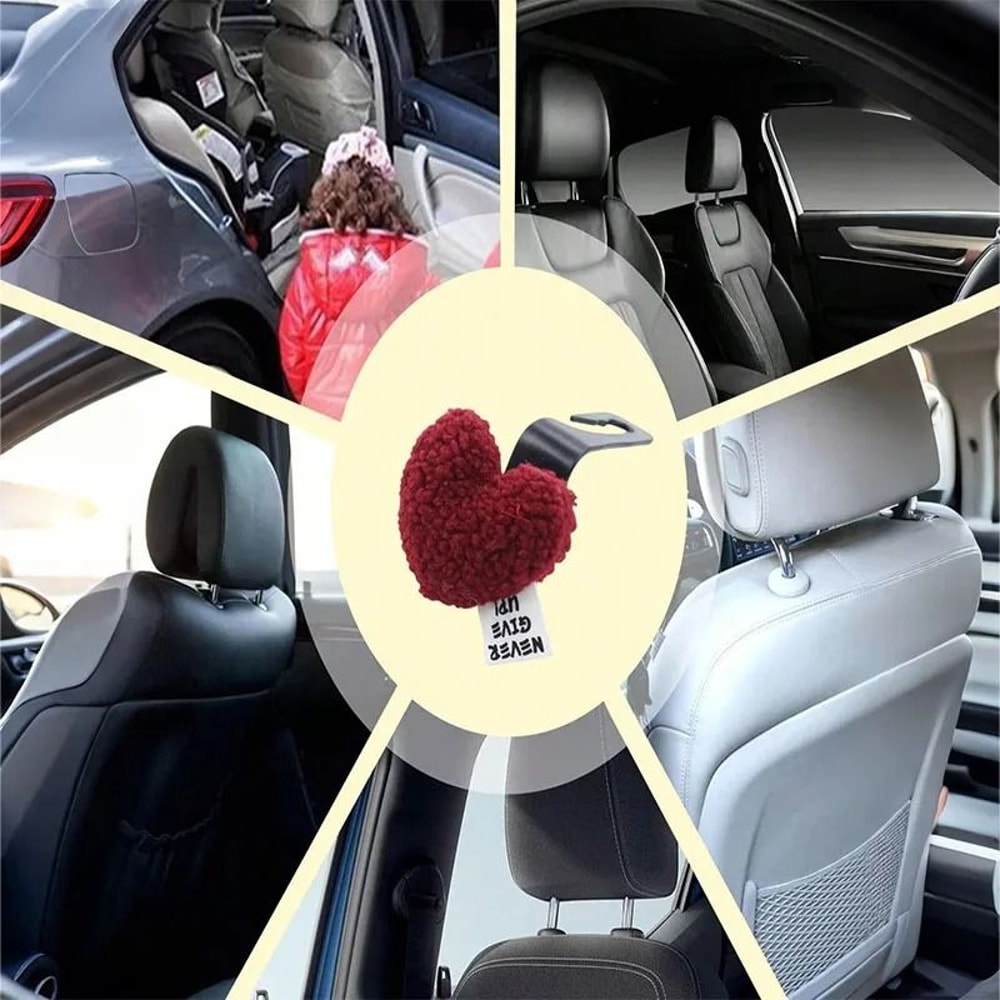 Plush Heart Car Seat Hooks Cute Backseat Bag Clothes Hangers 4