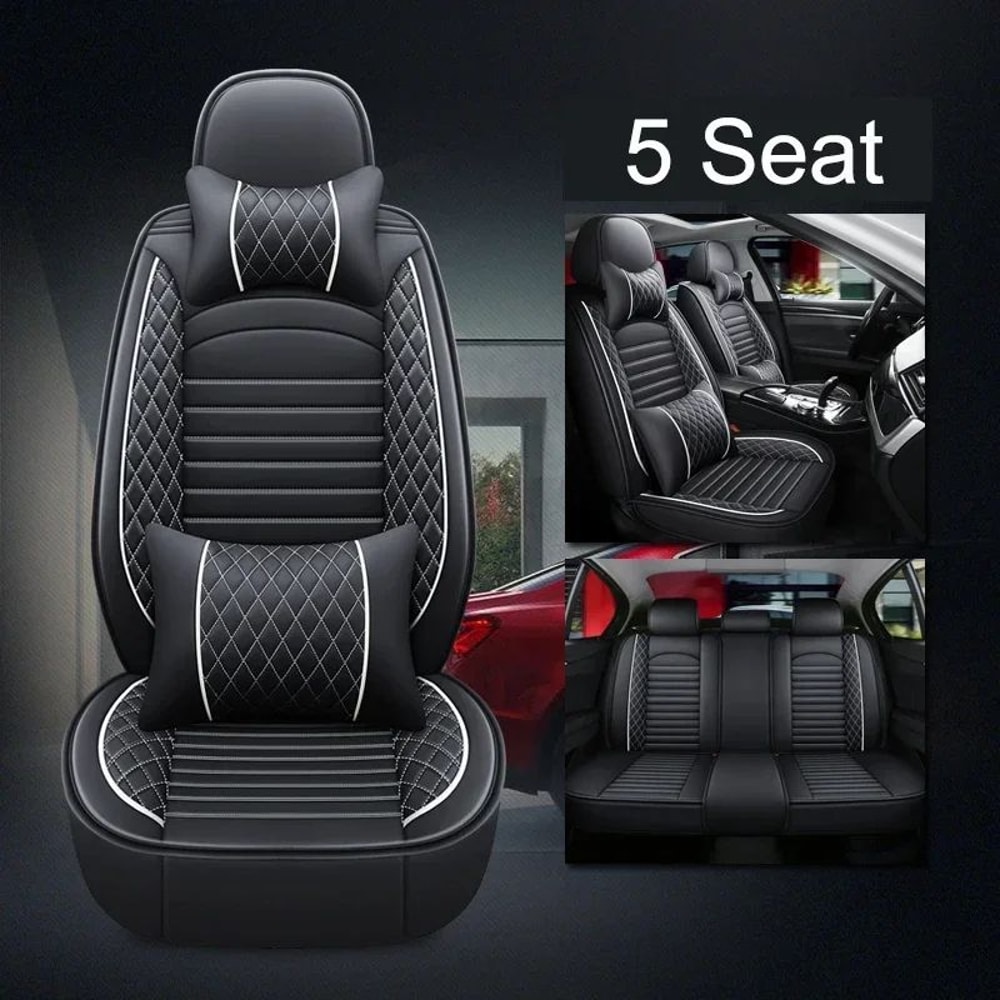 LuxRide PU Leather Car Seat Covers Universal 5Seat Full Set For Sedans And SUVs 5