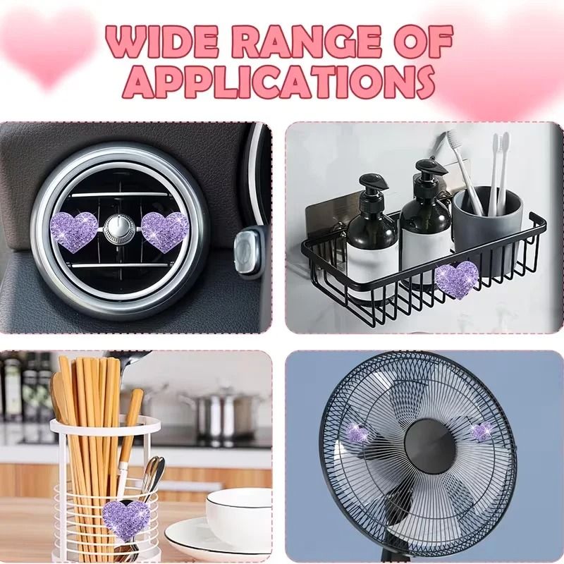 Valentine Crystal Heart Car Air Vent Freshener Clips Set 4