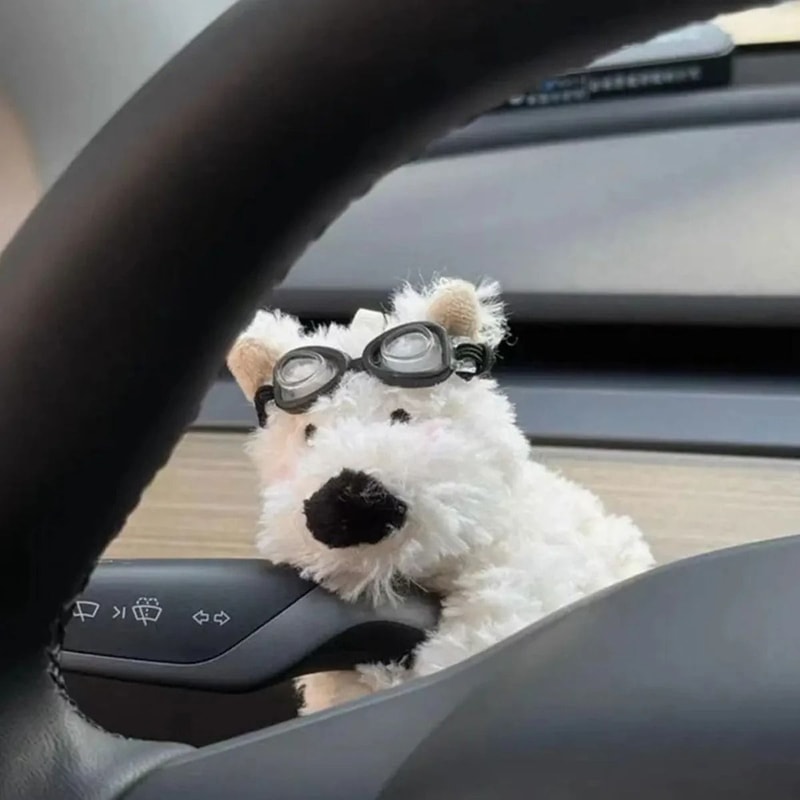 Cute Plush Puppy Steering Column Decor For Tesla Benz And Car Interior Accessories 3