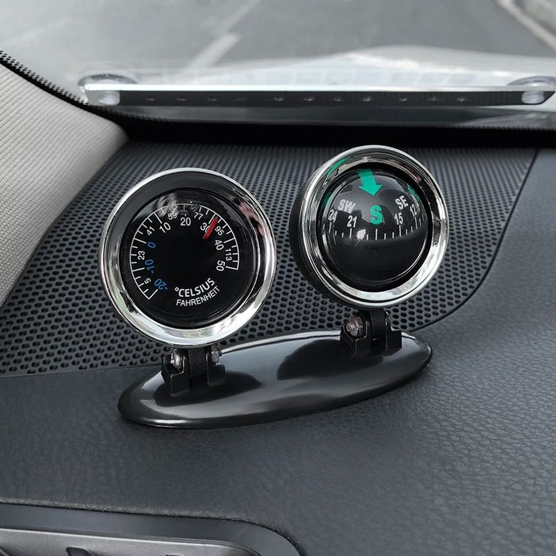 Multifunction Car Dashboard Thermometer Compass Ornament For Interior Decoration 1