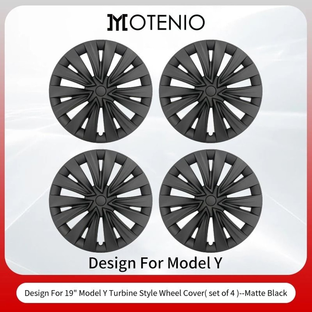 Tesla Model Y 19 Inch Turbine Style Matte Black Hubcap Covers Set Of 4 8