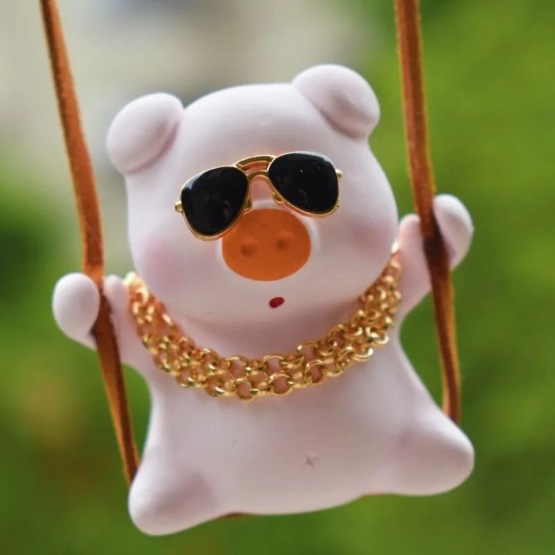 Cute Pink Swing Pig Rearview Mirror Car Pendant 4