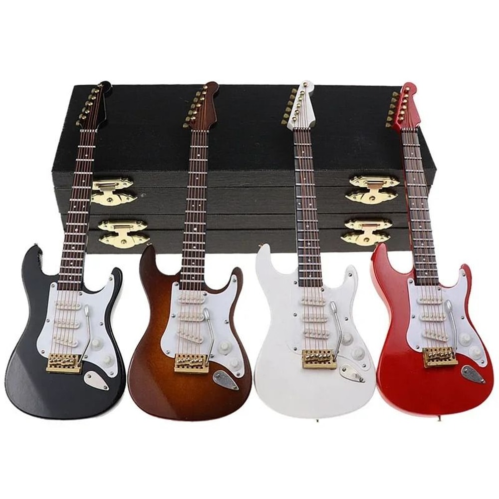Mini Wooden Electric Guitar Ornament With Stand For Music Lovers Desktop Decor 3