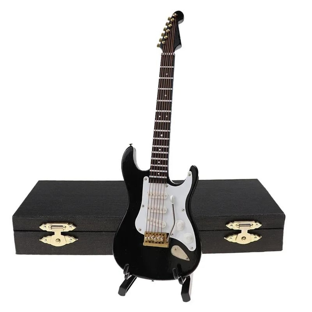 Mini Wooden Electric Guitar Ornament With Stand For Music Lovers Desktop Decor 8
