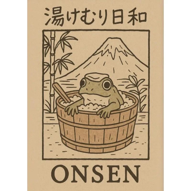 Retro Japanese Frog Bath Canvas Poster For Bathroom Kitchen Wall Decor 11