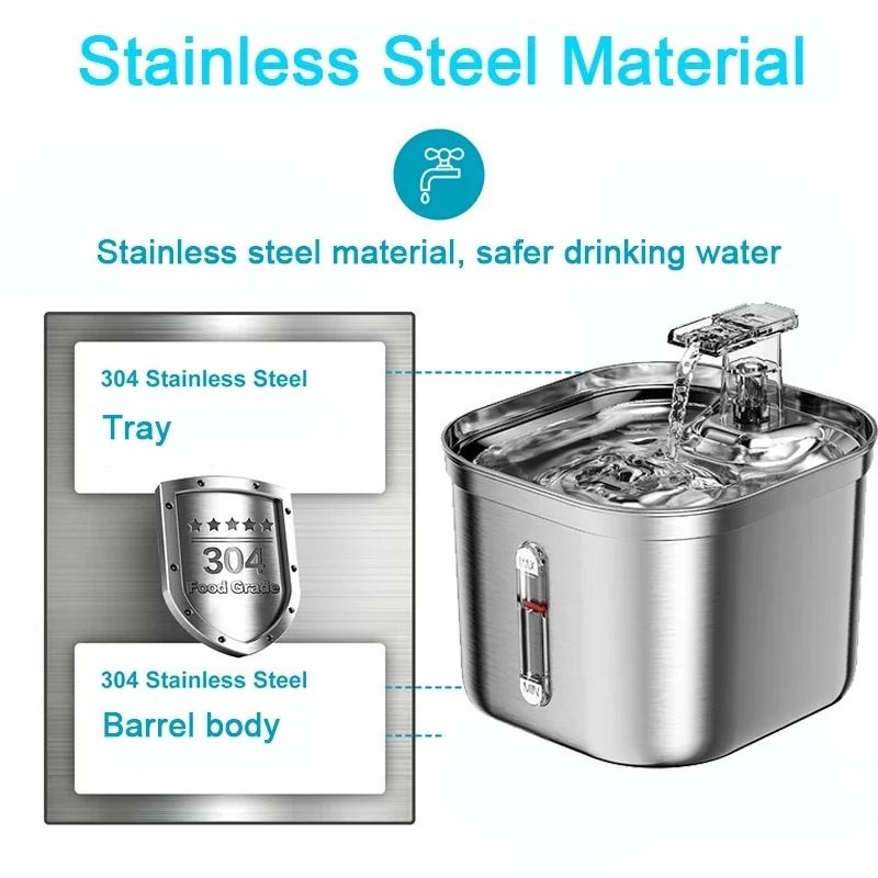 Stainless Steel Automatic Pet Water Fountain With Sensor Ultra Quiet Pump 1