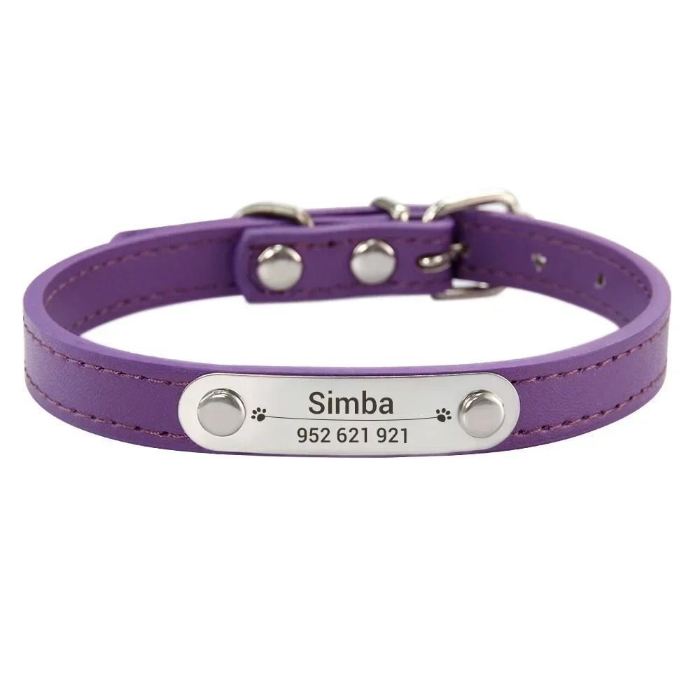 Personalized PU Leather Dog Collar With Engraved Name ID For Small Medium Large Pets 14