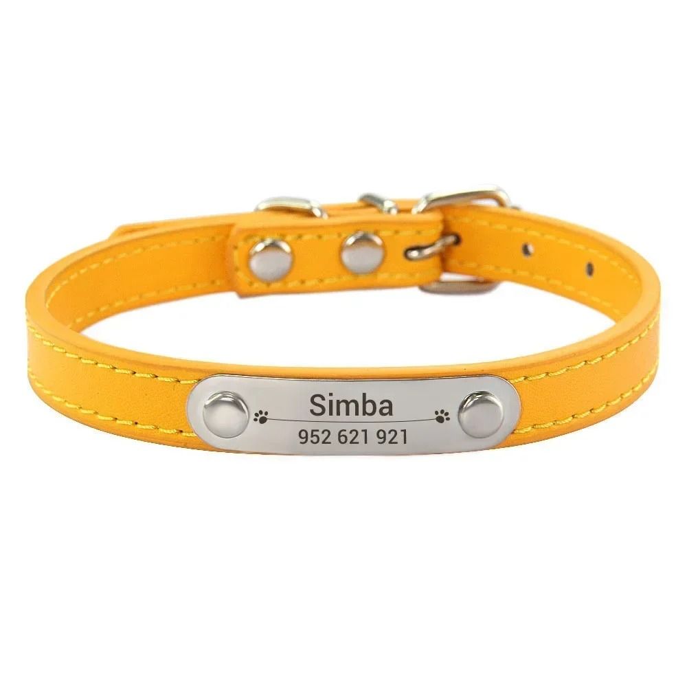 Personalized PU Leather Dog Collar With Engraved Name ID For Small Medium Large Pets 17