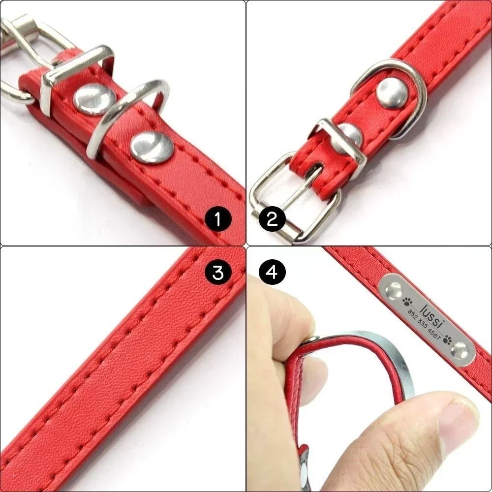 Personalized PU Leather Dog Collar With Engraved Name ID For Small Medium Large Pets 3