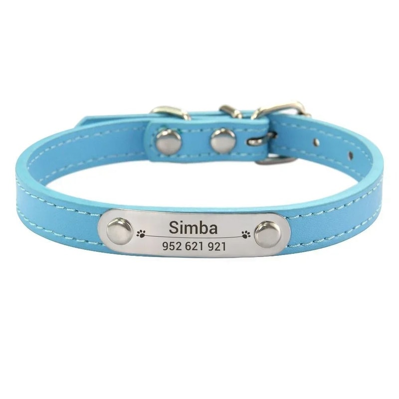 Personalized PU Leather Dog Collar With Engraved Name ID For Small Medium Large Pets 20