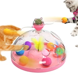interactive cat puzzle toy with spinning track balls & feather teaser