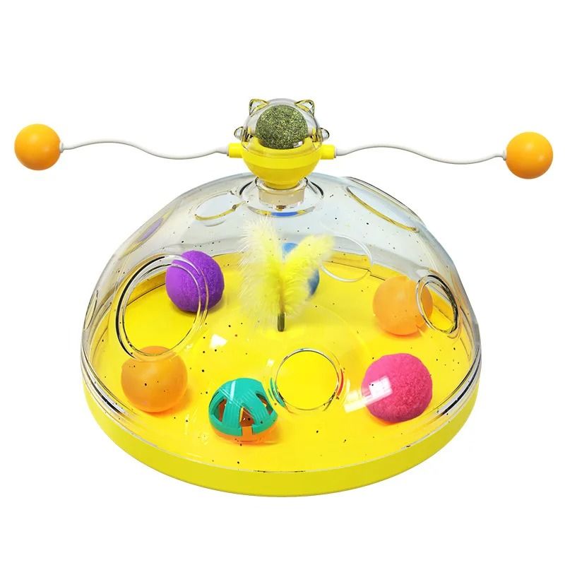 Interactive Cat Puzzle Toy With Spinning Track Balls Feather Teaser 10